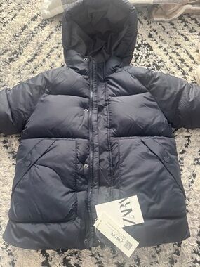 Zara Kids Hooded Navy Puffer Coat